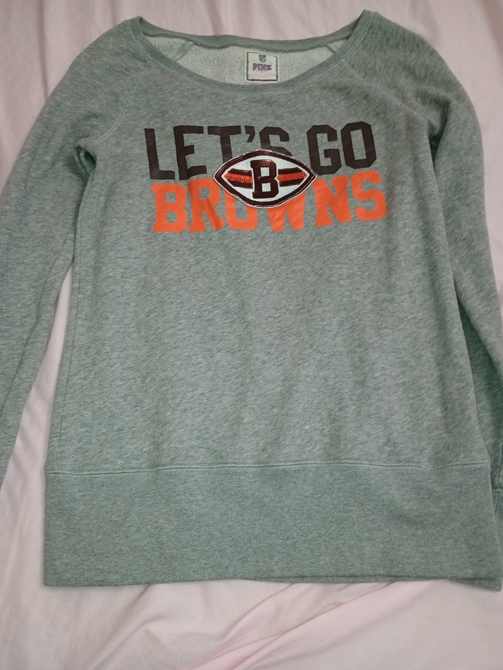 PINK Victoria's Secret Grey 'LET'S GO BROWNS' Crewneck Sweatshirt